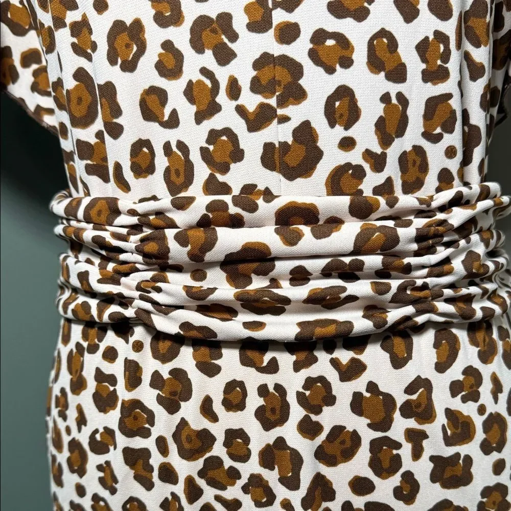 Tory Burch Leopard Print Flutter Sleeve Ruched Waist Dress Size S